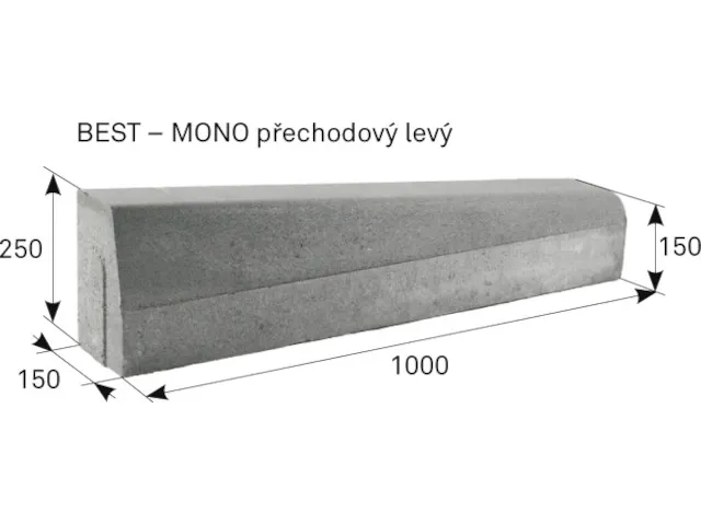 BEST-MONO obrubník přechodový levý 1000x250x150mm, přírodní