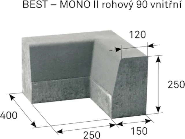 BEST-MONO II obrubník rohový 90st., vnitřní, 400x400x250x120mm, přírodní