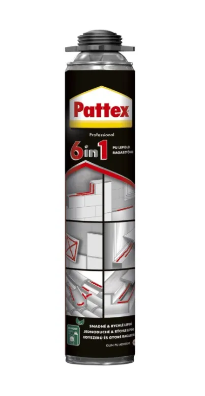 MONTÁŽNÍ PĚNA PATTEX 6in1,lepení EPS, XPS,Ytong,zdivo,, parapety,nnízkoexpanzní pistolová, 750ml