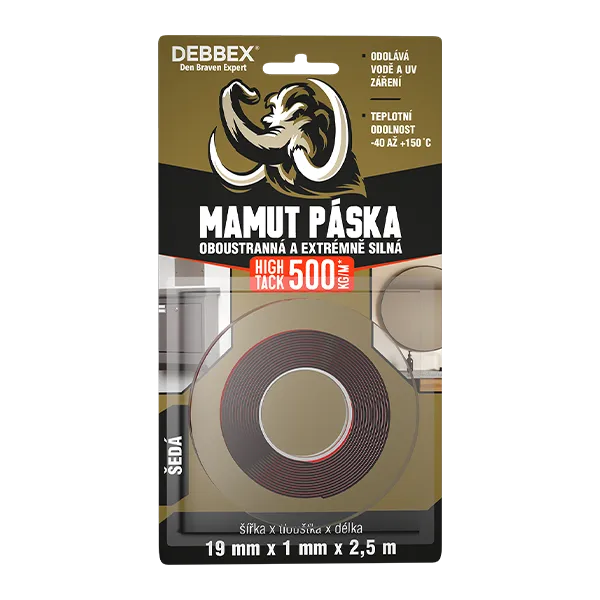 DenBraven Oboustranná a extrémně silná MAMUT PÁSKA HIGH TACK 19 mm × 1 mm, délka 2,5 m 2,5 m šedá