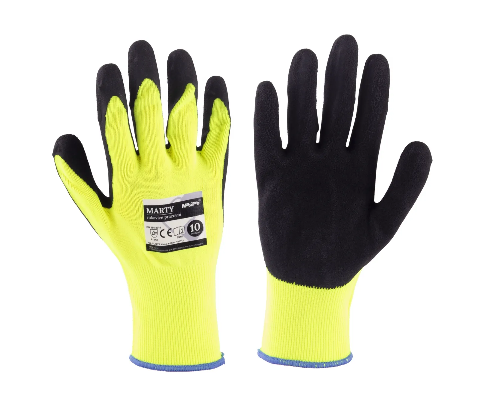 rukavice MARTY žluto-černé, TESMAT, vel. 10