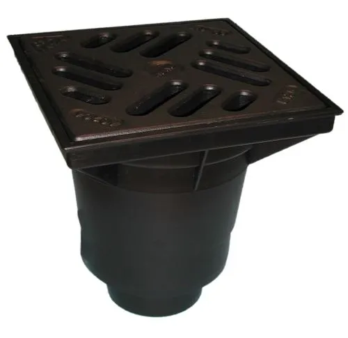 V dvorní vpusť , s lapačem nečistot a zpětnou klapkou, korpus24,6x24,6 cm ,litinový rošt 22,5x22,5 cm