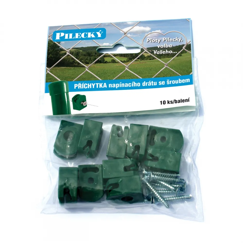 pletivo  příchytka PVC napínacího drátu vč.šroubu, po 10ks/bal, zelená